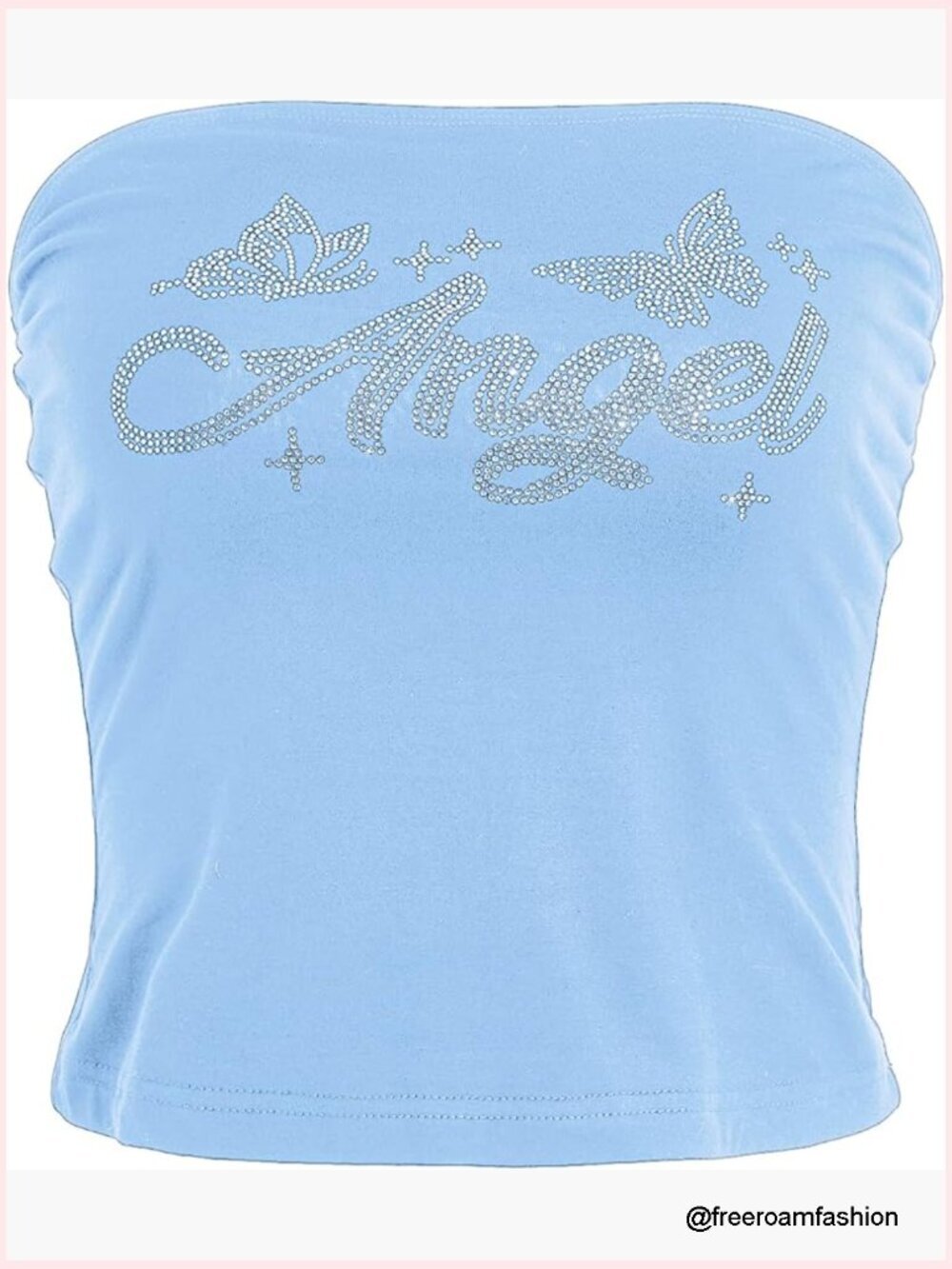 Butterfly Rhinestone Crop Tube Top Sleeveless Strapless Summer